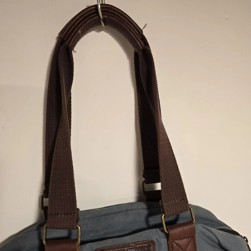 DULUTH TRADING Oil Cloth Business Tote Messenger Bag Travel Work Laptop Blue